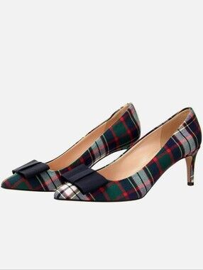 J. Crew Plaid Bow Pointed-Toe Kitten Heels, NWOB